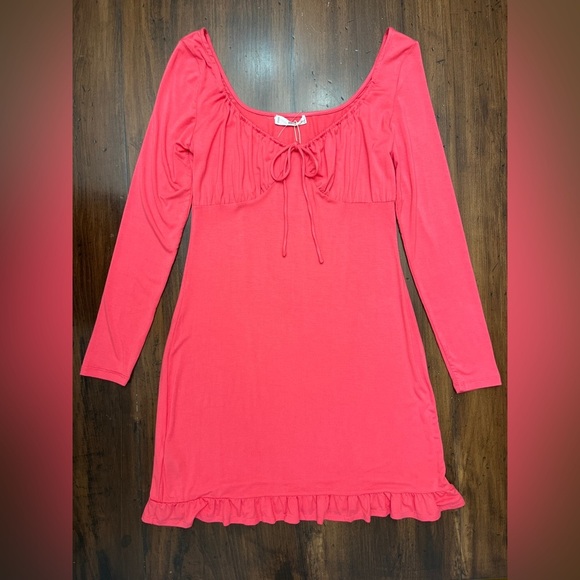 Mango MNG Pink Drawstring Dress Size 8 Knit Ruffle Beach Spring Lightweight NWT - Picture 3 of 13